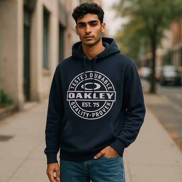 Oakley Mens Hoodie Size Small Navy Blue Drawstring Tested Durable Quality Proven - Picture 2 of 6